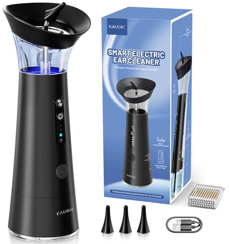 Ear Wax Removal with One-Piece Waste Tank, FSA-HSA-Eligible, Water Powered Ear Cleaner, Electric Ear Cleaning Kit with Water Temperature Sensor, Ear Irrigation Flushing System, Black
