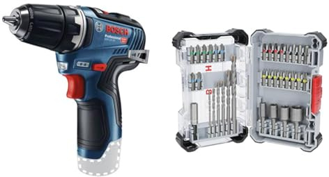 Bosch Professional 12V System Akku-Bohrschrauber GSR 12V-35 (ohne Akku/Ladegerät) + 35x Extra Hard Schrauberbit‑ und CYL-3 Bohrer-Set, 35‑tlg. (197 x 110,5 mm, Professional Zubehör)