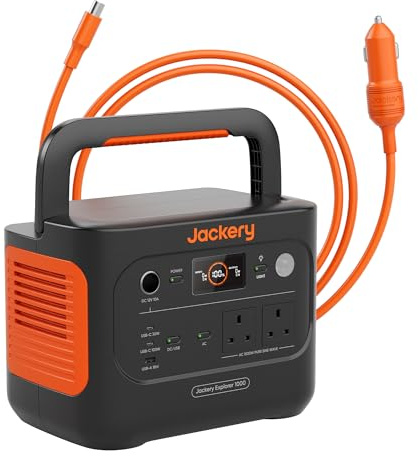 Jackery 1000v2, 1500W Portable Power Station with DC8020 Car Charger Cable