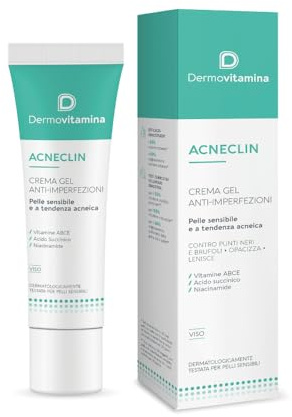 Acneclin Crema Gel Antimperfezioni 40 ml - Per Pelle Grassa e Sensibile a Tendenza Acneica - Contro Brufoli e Punti Neri - Con Niacinamide e Acido Succinico - Dermovitamina