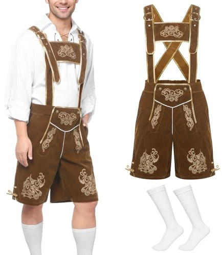 Harsever Herren Oktoberfest Trachten Latzhose Weiß Hemd Set (Stil A, XXL)