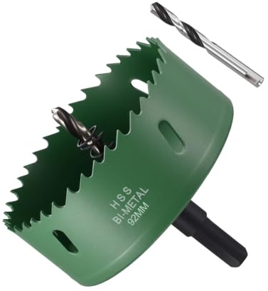 METALLIXITY Seghe Tazza Bimetallica Frese per Metallo 92mm (3-5/8), M42 Fresatrice Foro Acciaio Rapido con Punta Centrale, Chiave Esagonale e Molla - per Lamiera, Legno, Pannelli, Verde