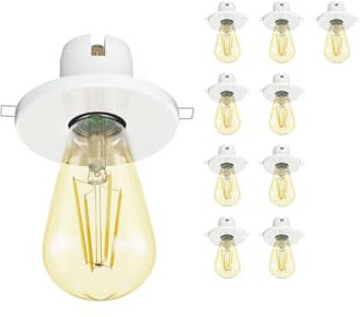 ledscom.de 10 pièces E27 porcelaine plafonnier encastré TELA, blanc, lampe LED incluse, or, max. 778lm, 3 niveaux, blanc extra-chaud