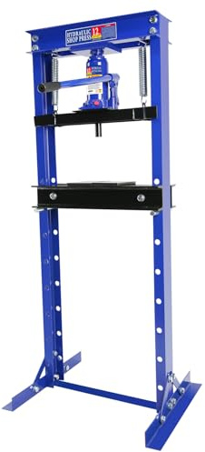 Hydraulic Press, 12 Ton H-Frame Garage Floor Adjustable Shop Press with Stamping Plates to Bend, Straighten, Or Press Parts, Install Bearings & U-Joints