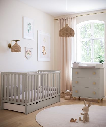 zee Kaschmir Bambi Babybett 140x70 cm 2in1 Mit 2 Schubladen Beißschutz 3 Fach Höhenverstellbar Gitterbett