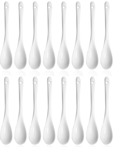 Porzellanlöffel, Eierlöffel Porzellan, 16 Stück, 13 cm x 2,5 cm, Vorspeisenlöffel, Dessertlöffel, Servierlöffel