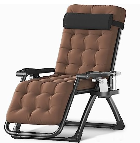 Verstellbarer Loungesessel – Klappbare Terrassen-Sonnenliege mit Getränkehalter & Kissen für Outdoor Indoor Hof Strand & Camping – Schwarz mit Kissen B