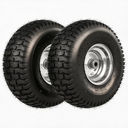 15x6.00-6 Lawn Mower Tire and Wheel, 570LBS Capability, Compatible with J ohn Dee re, C ub Cad et, C raftsman, H usqvarna Riding Tractors and Mowers, 3/4 Bushing, 3 Centered Hub, 2 Pack