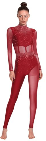 ranrann Long Sleeve Gymnastics Leotards for Women Full Body Ballet Outfit One Piece Bodysuits Dance Costume Burgundy Small