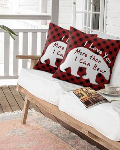 Outdoor Throw Pillow Waterproof Pillows, Valentine's Day Beer Silhouette Decorative Pillow Covers with Insert,Patio Pillows Pillowcase Pack of 2, Black Red Buffalo Plaid Cushion Cases for Sofa Couch