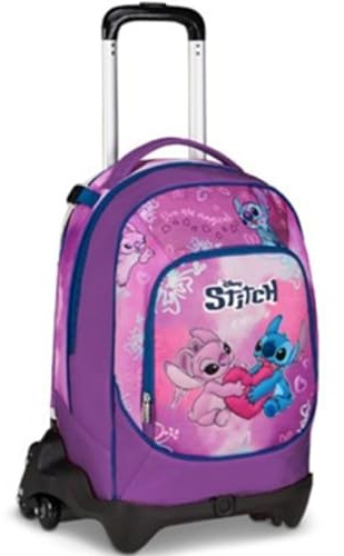 Seven Trolley Lilo & Stitch Scuola Jack 3 Ruote, Blu, Zaino Con Carrello Sganciabile Da 33 Litri, Per Scuola Elementare, Bambina
