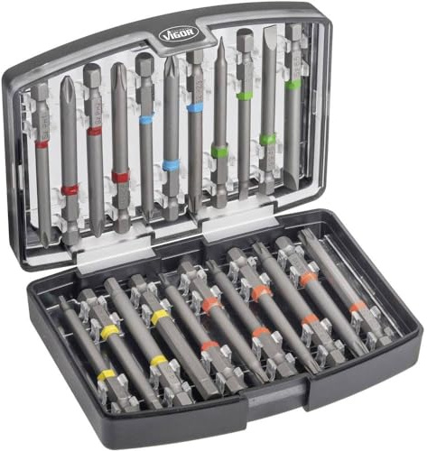 VIGOR Bit Box, V6068, 1/4″, Schlitz Profil, Innensechskant Profil | Antrieb 1/4 Zoll (6,3 mm) Sechskant massiv, 493 g, Sichere Aufbewahrung der Bits, Schraubendreher-Einsatz (Bit) DIN / ISO