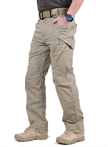 Loeay Pantalones de Combate para Hombres - Carga Táctica Militar de Ciudad, Ejército Swat Con Múltiples Bolsillos Elásticos - Color Caqui, Talla M