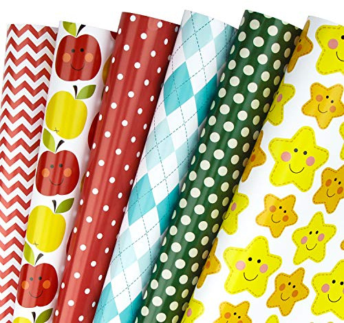 RUSPEPA Geschenkpapierpapier - Back To School Buntes Design Für Geburtstag, Urlaub, Hochzeit, Babyparty - 1 Rolle Enthält 6 Blatt - 44,5 X 76 cm Pro Blatt