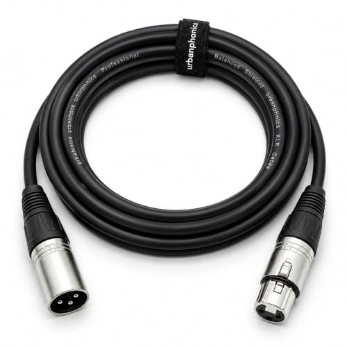 Urbanphonics XLR Microphone Cable 10m | Balanced 3-Pin Male to Female Mic Lead | Pro Audio Cord for Mixer, Speaker, Amplifier, PA System, Live Stage, Home Studio and Podcast Recording | Black