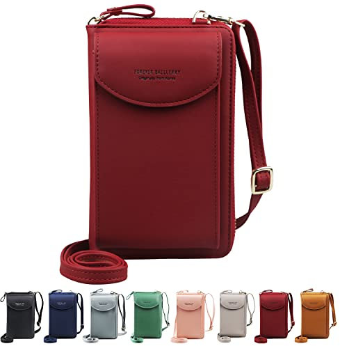 Jangostor kleine Crossbody Tasche Handy - Handy Umhängetasche, Handy Mini-Tasche, Multifunktionale Handytasche mit Credit Card Slots Verstellbar Schultergurt für Handy unter 6,3 Zoll (Red)
