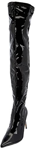 Only maker Damen Overknees Stretch Stiefel Stiletto Absatz Lack Optik Schwarz 38 EU
