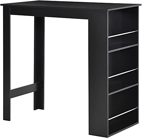 HOMCOM Mesa Alta de Bar con 3 Estantes Laterales 112x57x106 cm Negro