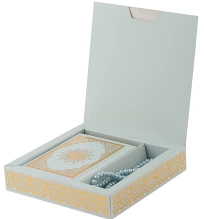 Prien Muslimischer Geschenke für Eid, Vergoldete Geschenkbox, Versilbert Koran Geschenk für die Ramadan, Islam Islamische Prayer Geschenke Frauen, Gebetskette, Muslim Gebets Mawlid (Blau)