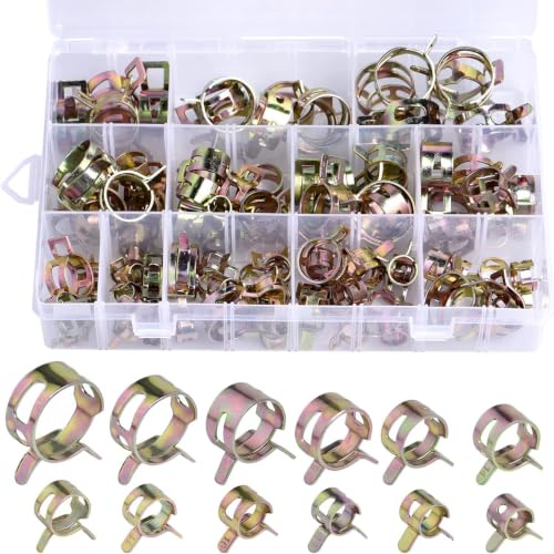 WeeGoo 120 Pcs Spring Hose Clamps, 6-22mm Petrol Pipe Clip Fuel Pipes Clamp | Diesel Water Pipe, Silicone Vacuum Hose Clamp, Air Tube Fastener Assortment Kit (12 Size)
