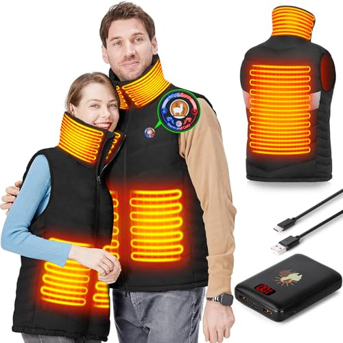 Heated Vest for Men Women, Heated Jackets with 14400mAh Battery Pack Included QC3.0 Power Bank, Heating Jacket with 10 Hours Working Time, Waterproof Electric Vest for Skiing, Hiking, Camping (M)