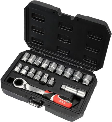 YATO YT-38653, Durchgangs-Steckschlüssel-Set, 17-teilig, Schnellspanner, 1/2 Zoll, 3/8 Zoll, reversibel