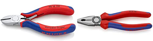 Knipex Seitenschneider verchromt, mit Mehrkomponenten-Hüllen 110 mm 70 15 110 & Kombizange schwarz atramentiert, mit Mehrkomponenten-Hüllen 180 mm 03 02 180