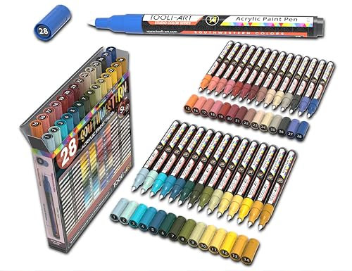 TOOLI-ART 28 Southwestern Colors Acrylfarben-Marker-Set, 0,7 mm, extra feine Spitze, Felsmalerei, Glas, Holz, Metall, Leinwand, ungiftig, auf Wasserbasis, schnell trocknend