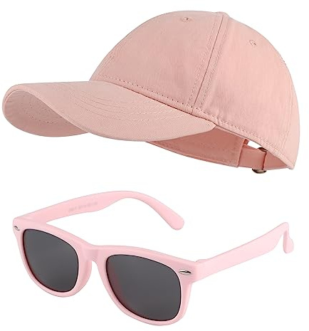 MK MATT KEELY Gorra Niño Gafas de Sol Niña 3-10 Años Set 2 Piezas Gorra Béisbol con Visera Protección UV Infantiles Verano para Regalos,Rosa