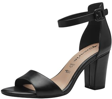 Tamaris Damen Sandalen mit Absatz Leder Blockabsatz Sommer; BLACK/schwarz; 38 EU