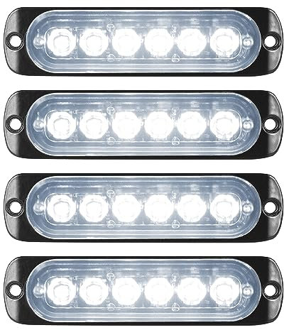 RIGIDON 4Pcs 6 Led Blanc Feu de freinage stroboscopique, Balise clignotante de sécurité 12V 24V Barre lumineuse led pour voiture véhicule utilitaire bateau remorque caravane