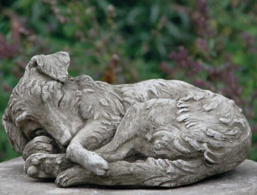 Collie Dog Puppy Stone Statue | Animal Outdoor Garden Sculpture Figure Ornament