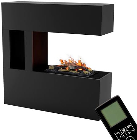 GLOW FIRE Wasserdampf Kamin SCHILLER POCKET (Standkamin) - Elektrokamin mit realistischen LED 3D-Flammen, Knistereffekt & Fernbedienung, 120x120 cm - Opti-Myst 600 Elektro Kamin mit Holz-Deko, Schwarz