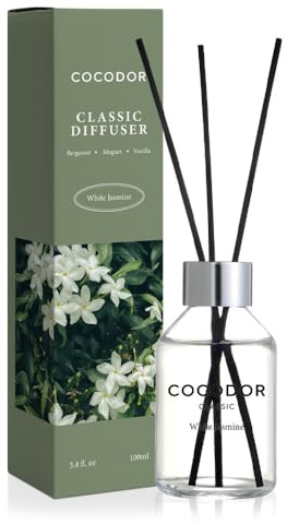 COCODOR Classic Reed Diffuser/White Jasmine/3.4oz(100ml)/1 Pack/Fragrance Scent Essential Oil with Stick Diffuser Set for Home Bathroom Shelf Décor