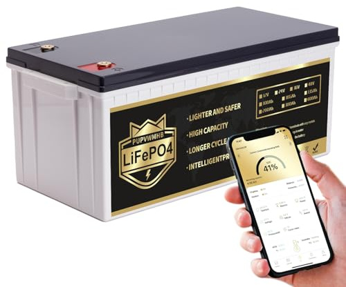 PUPVWMHB 12 V 200 Ah LiFePO4 bilbatteri med inbyggd 200 A BMS, 2 560 Wh litiumbatteri, 8000+ cykler, perfekt för husbil, solceller, husvagn, båt och camping