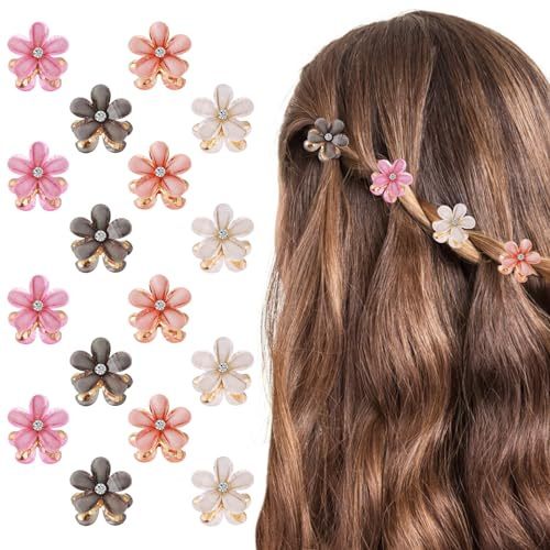 Cobee Kleine Blumen Haarspangen - Mini Diamant und Pearl Haarklammer Haarschmuck für Damen Mädchen (Schwarz, Beige, Rosa, Orange) - Geburtstag, Party, Hochzeitsfeier