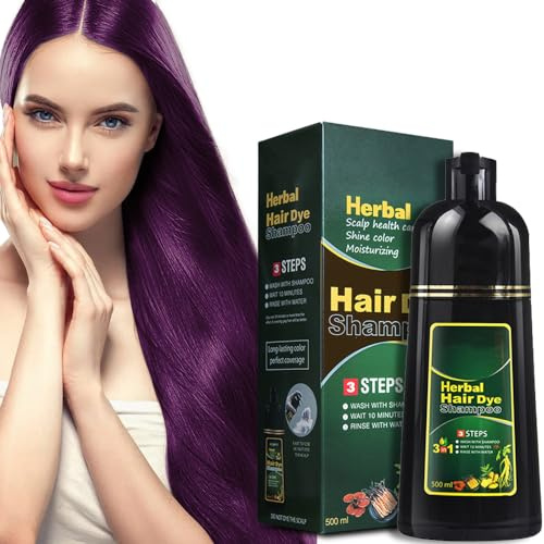 Shampoo Naturale per Scurire alle Erbe in 10 Minuti, Tintura per Capelli Neri a Base Vegetale, Colore Viola, 500ml, 3 in 1 Shampoo Balsamo e Colorante per Uomini e Donne