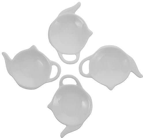 Ciieeo Lot De 4 Coupelles Repose-Sachets De Thé en CéRamique Forme De ThéIèRe 12.4 X 9 Cm Plat Multifonction RéSistant À La Chaleur pour Collations Sauce Et Desserts Maison Et Bureau