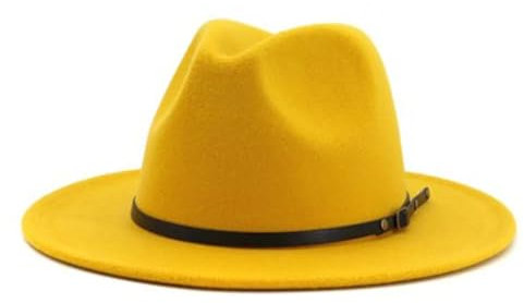 Dcvmvmn Filzhut für Damen und Herren, Retro-Stil, breite Krempe, Kunstwolle, Fedora-Hüte mit Gürtelschnalle, Panama EN8 Jazz Hut, gelb, Einheitsgr��e