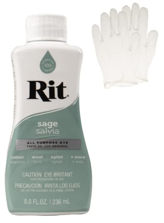 Rit Dye – Flüssige Stofffarbe zum Basteln, für Kleidung und Dekoration – 237 ml Flasche – Salbei (Handschuhe im Lieferumfang enthalten)