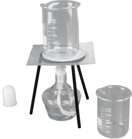 Alcohol Burner Lamp Set, Lab Heating Equipment Accessories with Heating Tripod, 150ml/250ml Beakers, 150ml Burner Bottle, 5PCS Replacement Wick, Stirring Rods and Beaker Tong