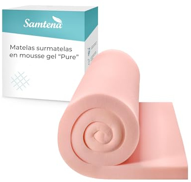 Samtena Surmatelas 80 x 200 cm, Mousse de gel, 5 cm épaisseur, «Edition Gel, Model Pure», pour matelas, canapé ou lit de camp, sur-matelas pour adulte, memory foam mattress topper