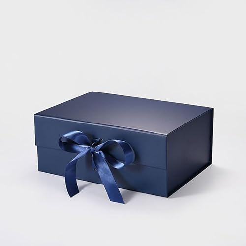 23.5x17x10cm Geoto A5 tief Größe Geschenkverpackung Box, Magnetverschluss zusammenklappbar Weiß Schwarz Magnet Geschenkverpackungsbox (Marineblau mit Schleife)