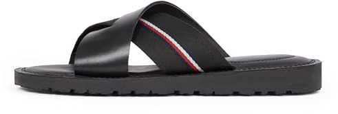 Tommy Hilfiger Sandales Homme Core Criss en Cuir, Noir (Black), 44
