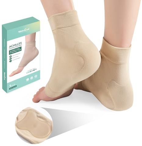 Achilles Tendonitis Heel Protector Socks - (FSA&HSA) Welnove Achilles Tendon Support Compression Socks - Gel Padded Sleeve for Cushion & Protection of Bursitis, Tenderness, Dry Cracked, Regular