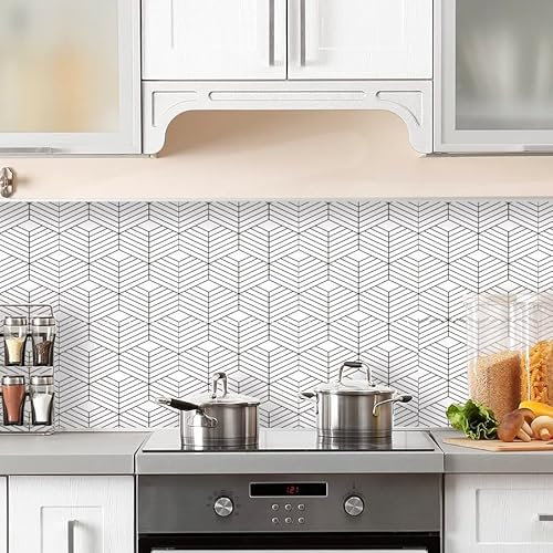 Credence Adhesive Pour Cuisine -Rayures Minimalistes Salle De Bains Et Cuisine Stickers Carrelage, Pvc Imperméable Credence Adhesive Décorative À Carreaux,Stickers Auto-Adhésif 36 Pièces(20X20Cm)
