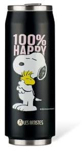 LES ARTISTES Paris A-4387, Canette isotherme, 500 ml, Gourde isotherme sans BPA, Réutilisable, Bec verseur rabattable avec paille, Acier Inoxydable, Design Happy