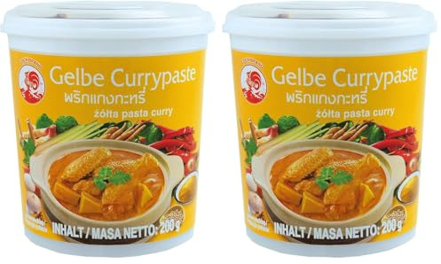Cock Currypaste, gelb, milde Schärfe, authentisch thailändisch kochen, natürliche Zutaten, vegan, halal und glutenfrei (1 x 200 g) (Packung mit 2)