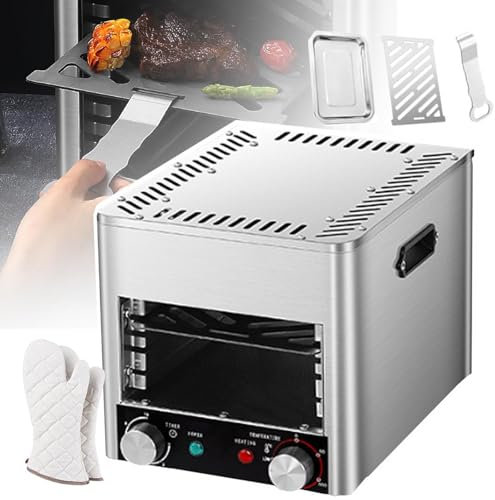 Parrilla EléCtrica Para Carne De 1700 W | Parrilla Comercial Para Carne De Interior Con Parrilla 4Capas | Parrilla AutomáTica Para Ahumado Carne-Perilla Tiempo Y Temperatura Ajustable,Grey