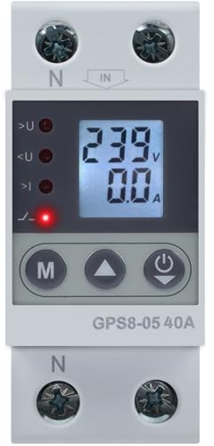 Jadeshay Stromzähler Hutschiene, 40A Überspannungsschutz Smart Meter Überstrom- und Unterspannungsschutz mit LED-Digitalanzeige, Selbstrückstellfunktion 2P AC220V